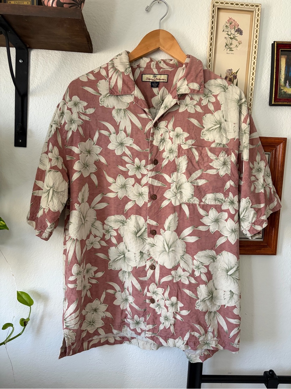 Tommy Bahama Men's Mauve Floral Camp Shirt - 100% Silk - M